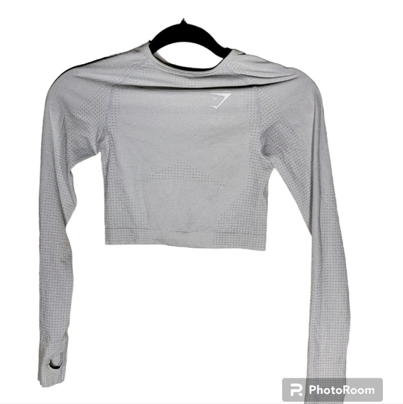 Gymshark Vital Seamless Body Fit Long Sleeve Crop Top Greenish Gray Size XS - Picture 2 of 7